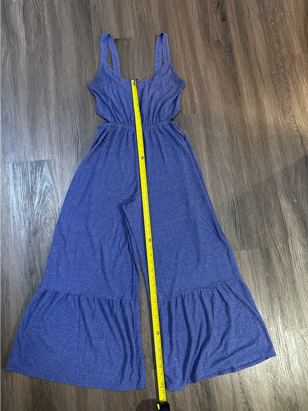 Anthro Style Blue Purple Textured Wide Leg Romper Boho Cutout Jumpsuit Size M